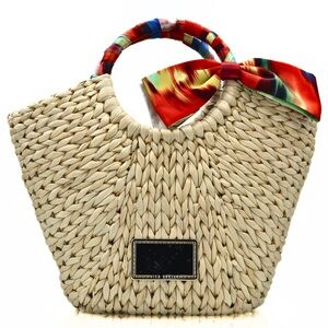 Ted Baker Straw Tote Bag Neutral Silk Lined Beach Summer Designer‎ Handbag